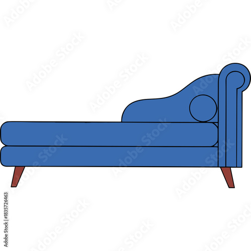 Blue Chaise Lounge with Bolster Pillow and Wooden Legs on a Black Background Isolated Simple Studio Shot