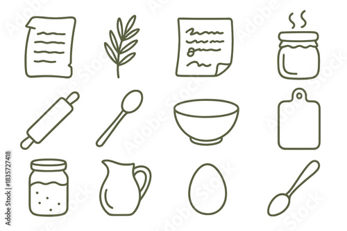 Culinary Memories Icons. Line style icons of Culinary Memories: Faded Recipe, Strange Herb, Grandma’s Writing, Lost Aroma; Rolling