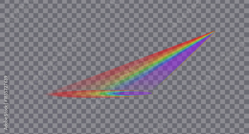 Bright rainbow rays of light with rainbow reflections on a transparent background. Vector illustration.
