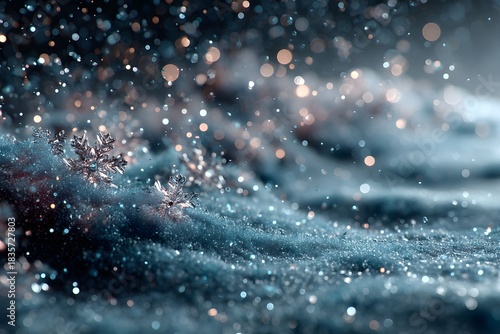 Elegant blue winter backdrop featuring soft snowfall, silver sparkles, and a clean minimal gradient. Perfect for holiday graphics, banners, and modern seasonal layouts.