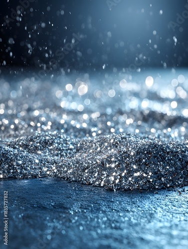 Elegant blue winter backdrop featuring soft snowfall, silver sparkles, and a clean minimal gradient. Perfect for holiday graphics, banners, and modern seasonal layouts.