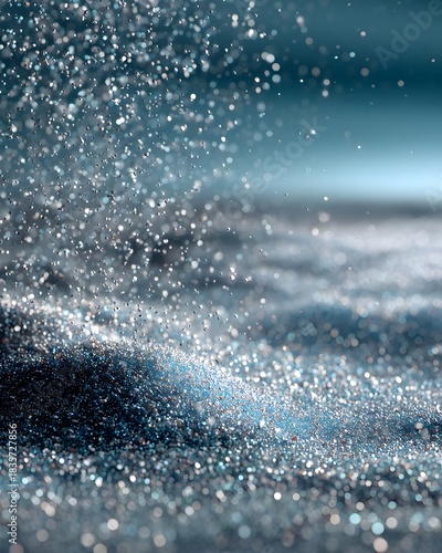 Luxury winter background in icy blue tones with soft snow falling and shimmering silver particles. Ideal for seasonal designs, holiday cards, and elegant winter promotions.