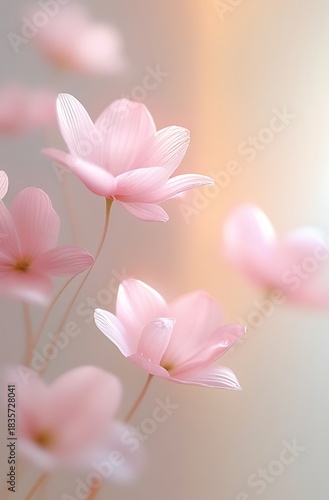 Delicate pink flowers with soft focus and warm lighting, evoking a sense of gentle beauty and tranquility.