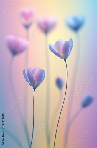 Pastel flowers with soft focus and dreamy bokeh.