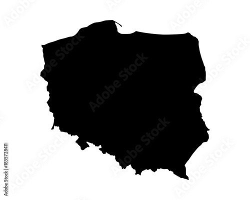Minimalist flat black vector silhouette of Poland map, simple geographic outline design for abstract cartography, education, and artwork