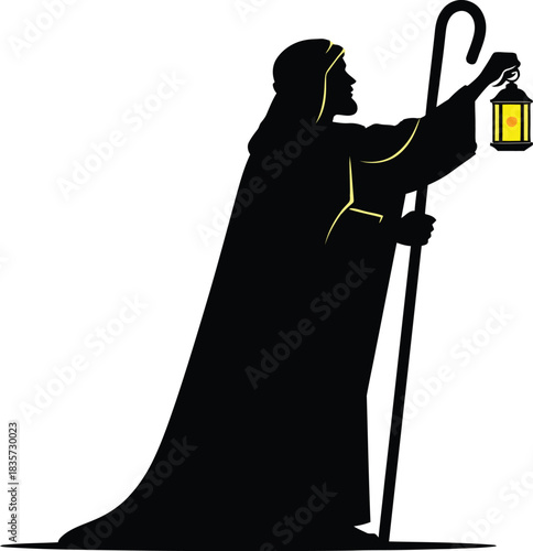 Shepherd with Lantern and Staff on White Background christmas nativity