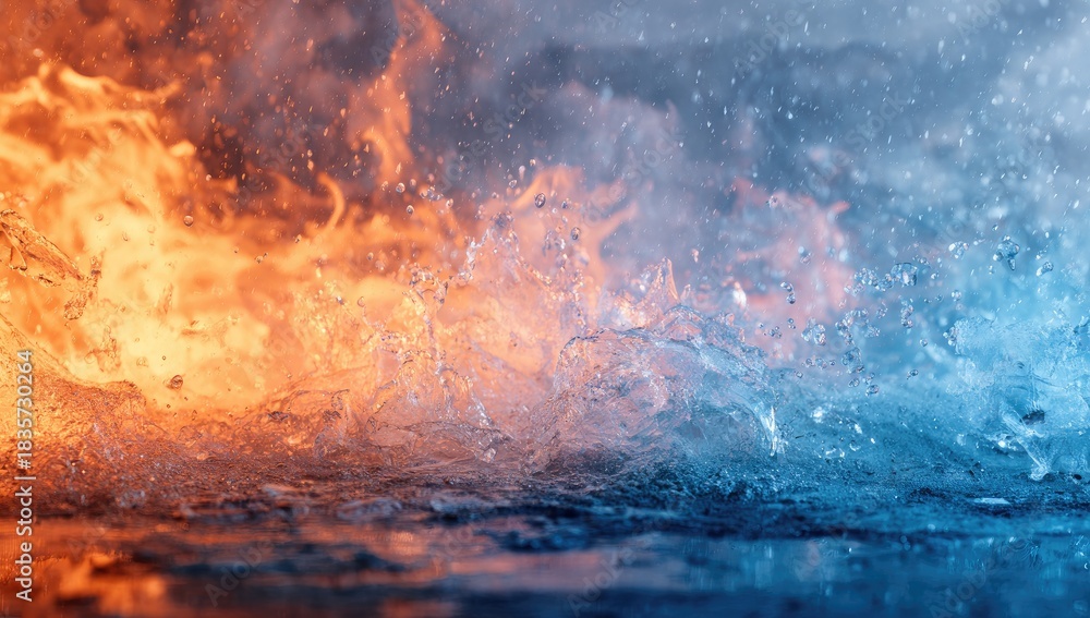Fototapeta premium Dynamic clash of vibrant fire and cool, splashing water in abstract motion