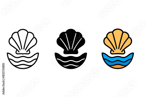 Coastal Harmony Emblem. Symbolic emblem of coastal life merging texture of shell, sea, and sand harmony, first in line style with