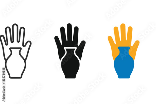 Symbolic Handprint Vessel. Metaphorical icon combining handprint and vessel outline to express material remembrance, first in line