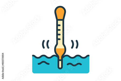 Hydrometer Wave Dance. Flat style icon of a hydrometer creating wave patterns in liquid, bright colors, representing proofing