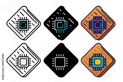 Futuristic Sandwich Delight. Toasted sandwich with neon memory chip filling, futuristic snack, geometric minimal vector, first in