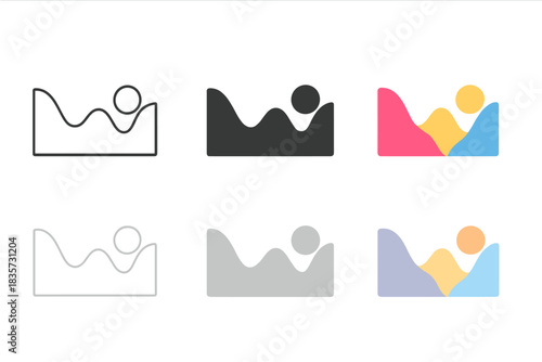 Gene Expression Landscape. Wavy terrain with ball-like markers rolling down valleys representing gene expression, abstract minimal
