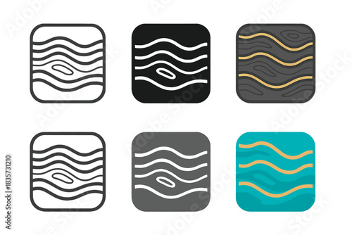Damascus Steel Patterns. Close-up of layered steel with wavy Damascus texture, simple minimal vector icon, first in line style