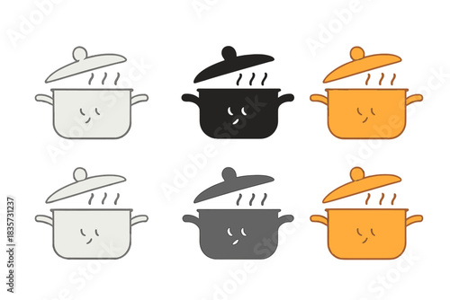 Abstract Copper Pot. Side view of copper pot with lid slightly ajar and simmering contents, abstract minimal vector design, first