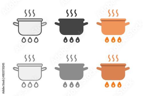 Simmering Copper Pot Icon. Copper cooking pot with simmering contents and heat glow beneath, clean minimal vector icon, first in