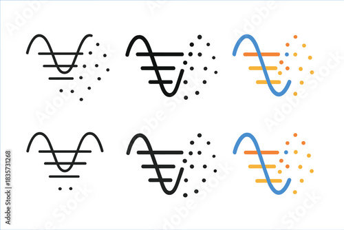 Quantum Geometric Icons. Decohering quantum wave patterns with fading connections, clean geometric minimal icon, first in line