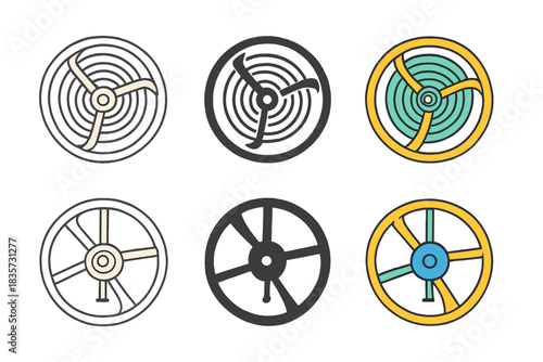 Oscillating Balance Wheel. Close-up of balance wheel with coiled hairspring oscillating gracefully, abstract minimal vector design