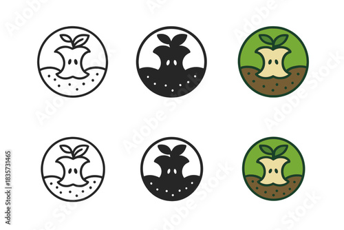 Circular Regeneration Emblem. Abstract circular emblem merging apple core, leaf, and soil textures, symbolizing regeneration and