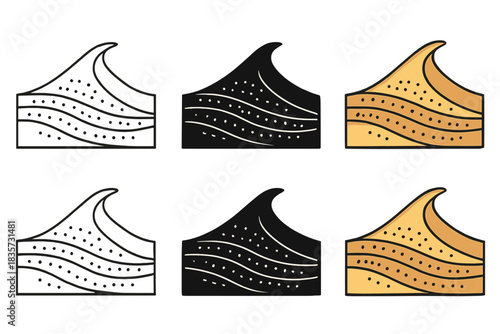Layered Dune Cross-Section. Cross-section of dune showing iron particles layered by wind and magnetism, simplified natural