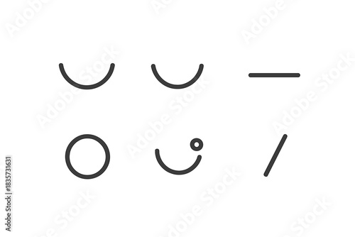 Icons of Pure Feelings. Line style icons of Pure Feelings: upward curve for joy, downward arc for sorrow, centered line for peace,