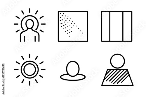 Chromatic Line Icons. Line style icons of Chromatic Feelings: radiant aura, fading tone, balanced gradient, glowing ring, tender