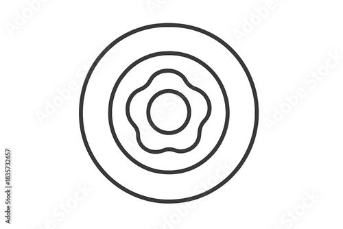 Egg Yolk Artistry. Bright egg yolk positioned in center of plate resembling a glowing sun, first in line style with thin outline,