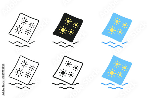 Bioluminescent Plastic Art. Floating plastic sheet colonized by bioluminescent microorganisms, simple minimal vector illustration,