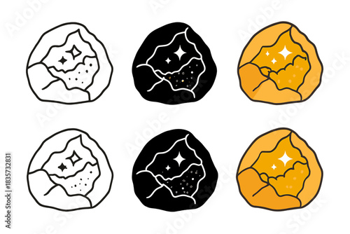 Glittering Geode Styles. Cracked geode with glittering inner core and rough exterior, abstract minimal vector, first in line style