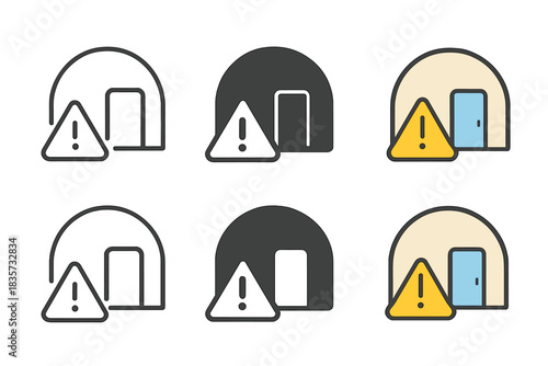 Minimal Shelter Icons. Minimal emergency shelter with rounded roof and small windows, simple vector icon, first in line style with