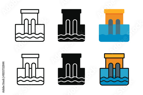Abstract River Intake. Small river intake with pipes leading to reservoir, abstract minimal vector illustration, first in line