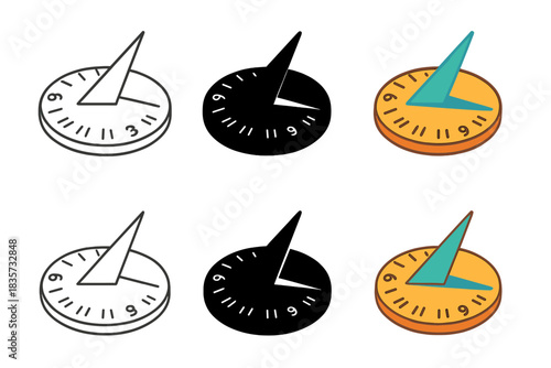Sundial Vector Illustrations. Sundial with triangular gnomon casting shadow, simple minimalist vector illustration, first in line