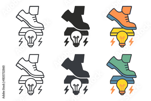 Piezoelectric Tile Designs. Piezoelectric tiles generating energy from footsteps, abstract minimal vector design, first in line