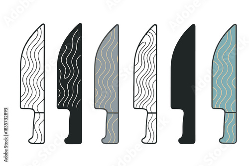 Stylized Damascus Blade. Stylized Damascus steel blade with flowing layered patterns, abstract minimalist vector illustration,