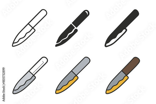 Stylized Metal Blade Icons. Metal blade with visible heat treat line along the edge, minimal vector icon, first in line style with