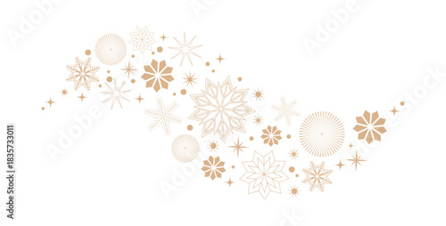 Holiday Season Decorative border of Snowflakes. Wave shaped vector design element for Christmas and New Year banners background