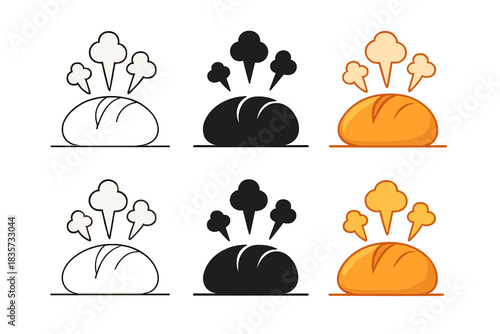 Bread Rising Energetically. Round loaf expanding dramatically in oven under burst of steam, clean curved lines showing rise and