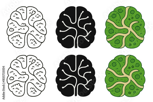 Neural Garden Silhouettes. Simplified silhouette of brain-shaped garden layout, pathways forming neural connections filled with