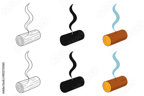 Ethereal Smoke Artistry. Thin wisp of smoke curling from burning apple wood log, gentle rising motion captured in clean organic