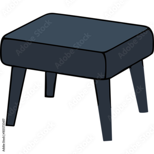 Dark Gray Modern Ottoman With Four Tapered Legs Isolated On A Black Background