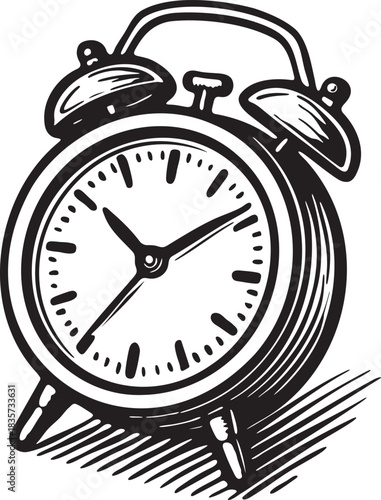 Bold marker pen illustration of a vintage alarm clock for timekeeping and schedule visuals