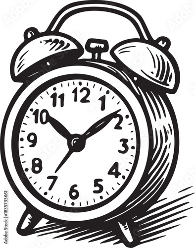 Bold marker pen sketch of a vintage alarm clock for time and schedule concepts
