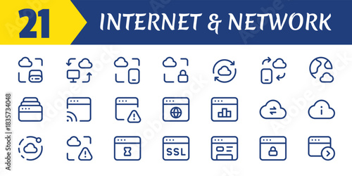 Data Center line editable icon set. Containing server, hosting, cloud computing, security, internet, computer, data processing, and more. Editable stroke. Vector illustration
