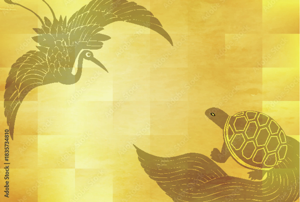 Fototapeta premium 鶴 亀 和柄 年賀状 背景 