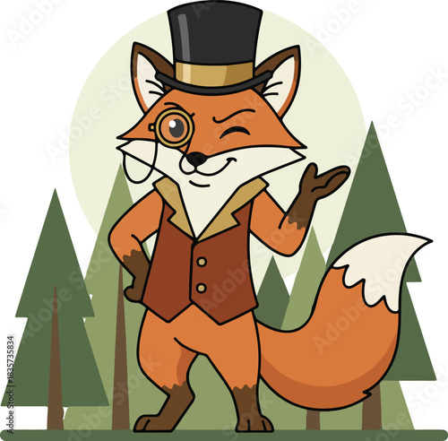 dapper cartoon fox. school decorate design
