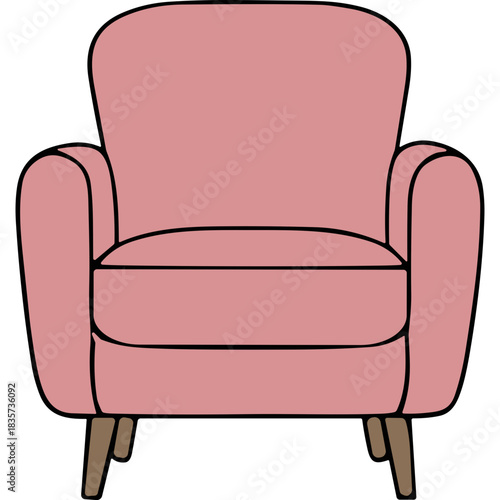 Dusty Rose Upholstered Armchair with Tapered Wooden Legs A Classic Accent Chair in a Minimalist Style