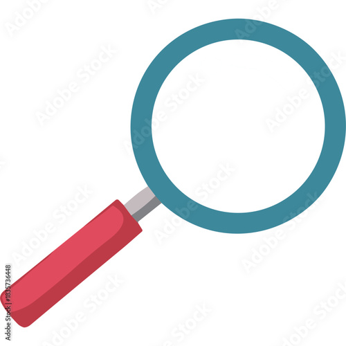 Close Up of a Magnifying Glass with a Blue Rim and Red Handle Against a Black Background