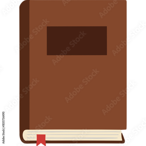 Closed Hardcover Book With Brown Cover And A Red Bookmark Visible On The Bottom Edge Detailed Illustration On White Background.