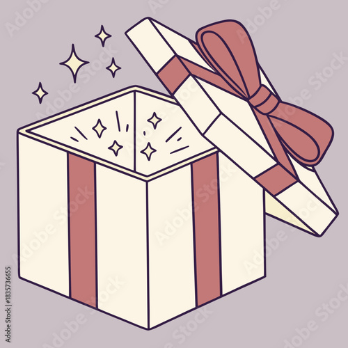 Gift Box with Open Lid and Ribbon Showing Sparkles