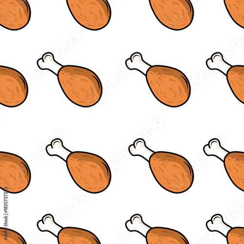 Seamless pattern of chicken legs. Hand drawing Doodle chicken legs. Fried chicken doodle pattern background. Fried chicken Seamless Pattern for coloring kids books	