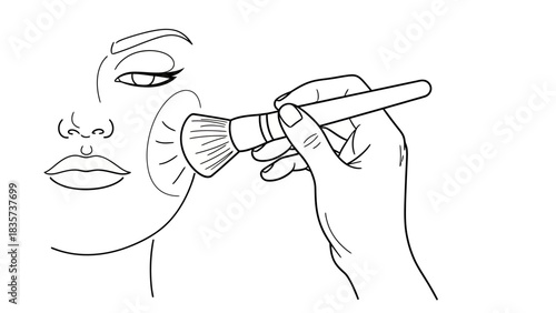 Elegant facial outline with makeup brush application highlighting beauty routine essence